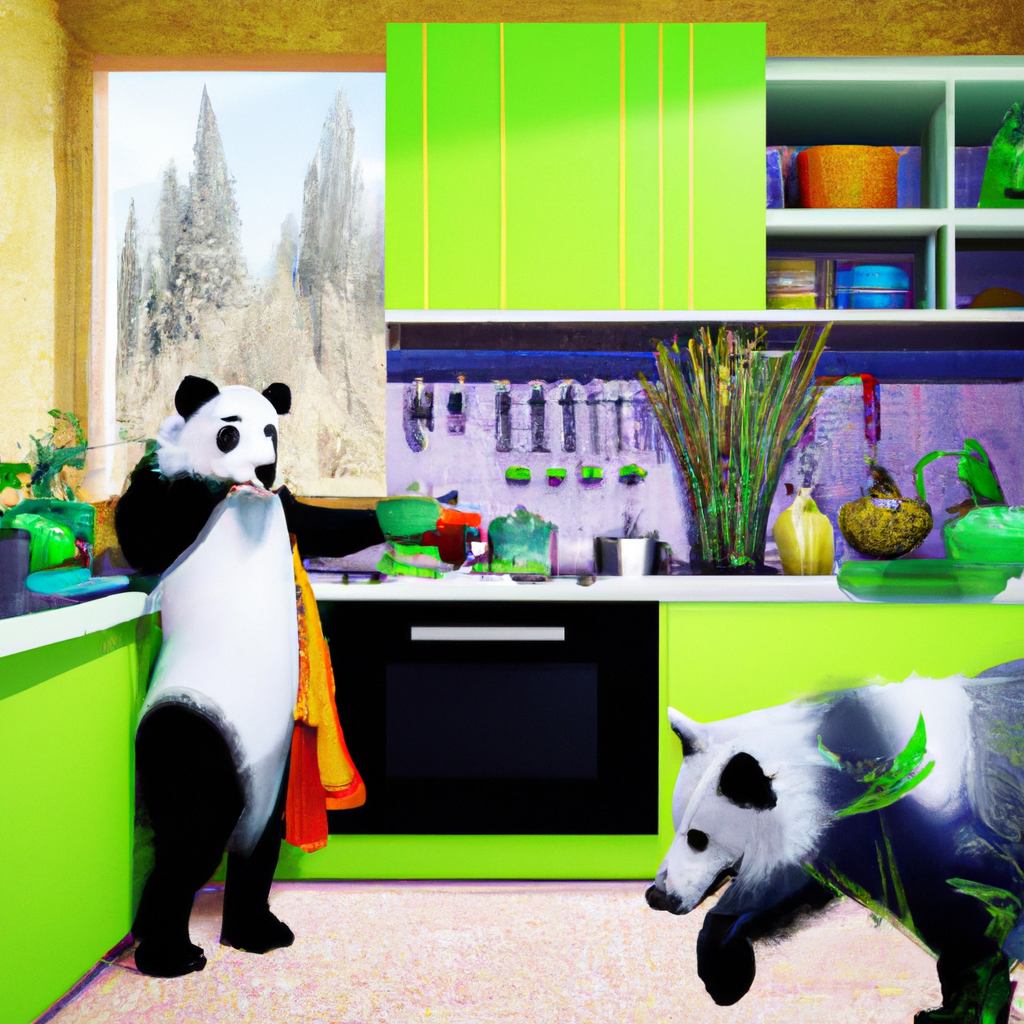 lupo e panda in cucina