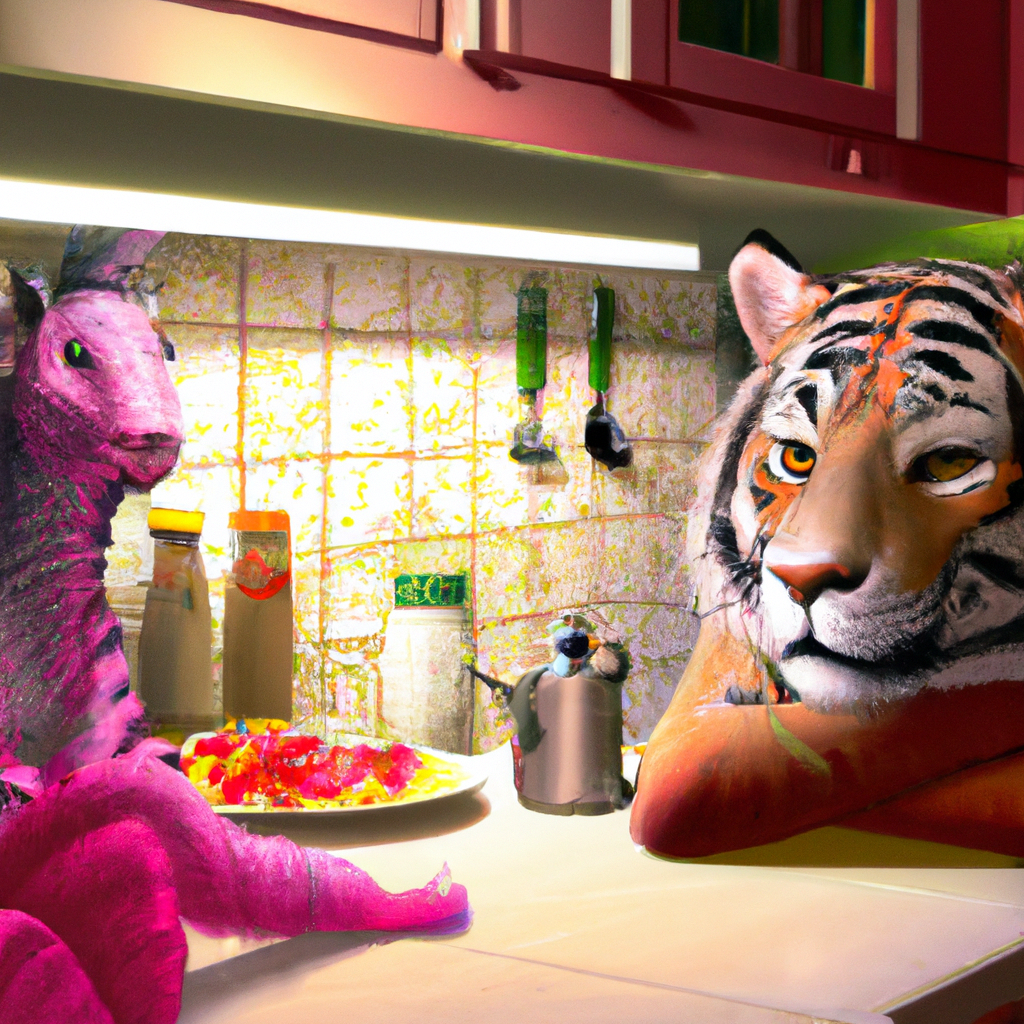 tigre e unicorno in cucina