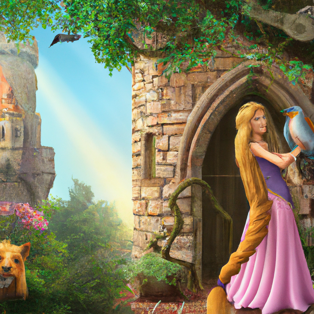 C'era una volta una piccola principessa che viveva nel castello. Si chiamava Rapunzel ed aveva due grandi amici: un lupo grigio e una volpe rossa. La principessa e i suoi due amici si divertivano insieme a giocare e a scoprire i segreti del castello. Un giorno, Rapunzel si smarrì nel labirinto del castello inseguendo una bolla di sapone e, senza accorgersene, si ritrovò bloccata all'interno di una torre.