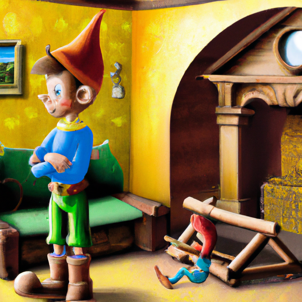 Un principe viveva da solo nella sua grande dimora, afflitto da una profonda tristezza. Un giorno, mentre passeggiava nel suo giardino, incontrò Pinocchio. Il burattino, con il suo caratteristico ottimismo e la sua voglia di vivere, riuscì a rallegrare la vita del principe.